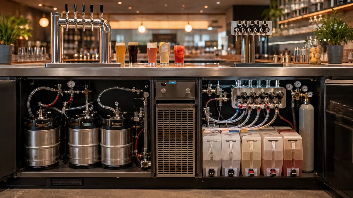 Comparativa técnica de bebidas premix y postmix con barriles, Bag-in-Box, carbonatador, CO₂ y grifos profesionales - Install Beer