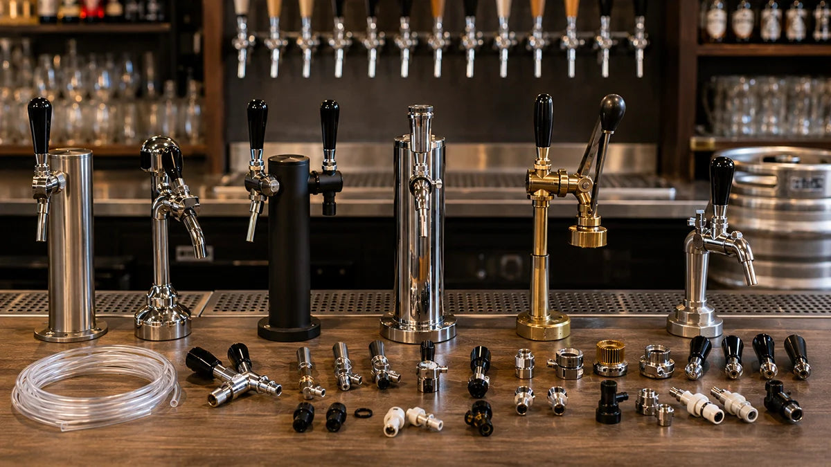 Tipos de grifos de cerveza con compensador, sin compensador, stout, nitro, checo, growler y vino para dispensación profesional - Install Beer