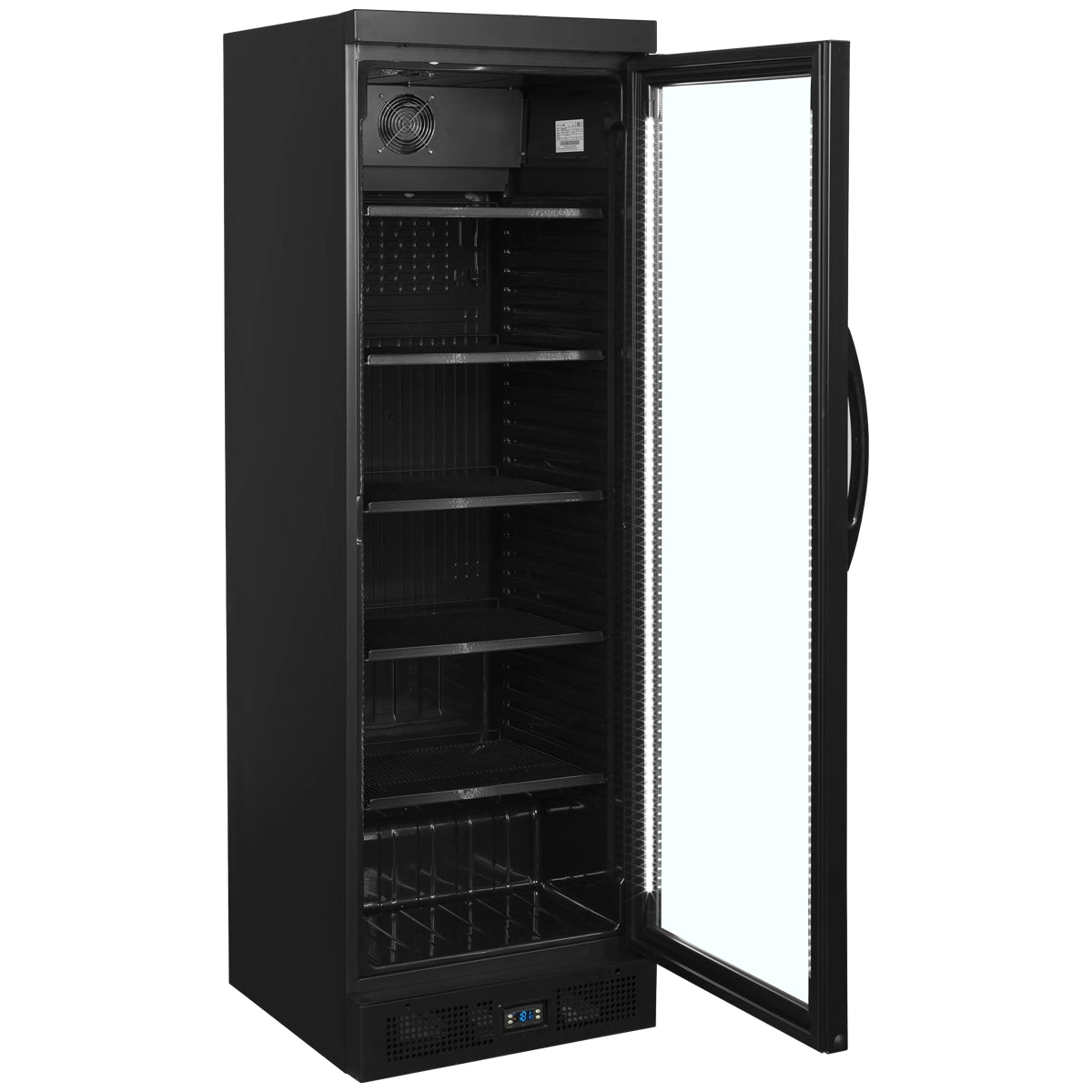 Interior del TEFCOLD CEV435 BLACK con estantes ajustables negros - Install Beer