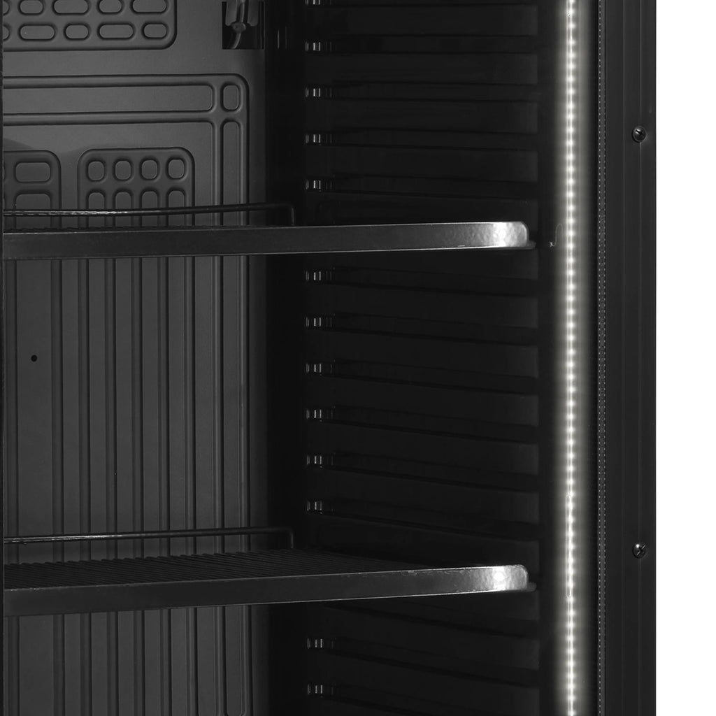 Interior del TEFCOLD CEV425 BLACK con estantes regulables y luz LED - Install Beer