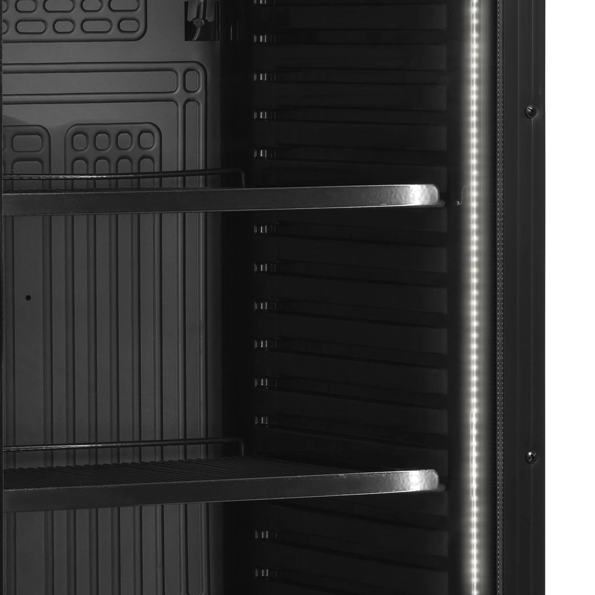 Interior del TEFCOLD CEV425 BLACK con estantes regulables y luz LED - Install Beer
