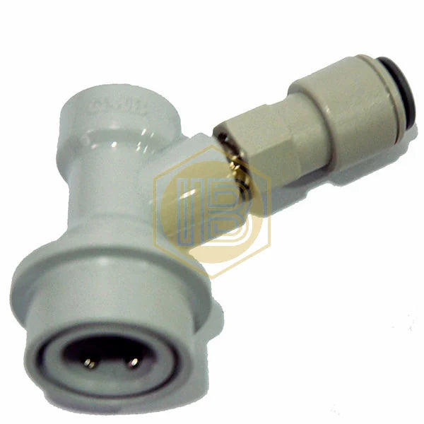 Raccord gaz Ball-Lock IB0135, vue oblique avec raccord John Guest - Install Beer