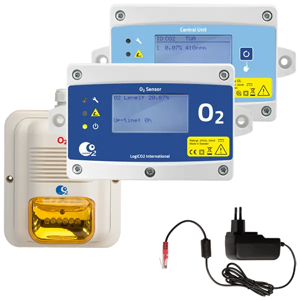 Conjunto detector de O2 LogiCO2 Mk9 con central y alarma - Install Beer