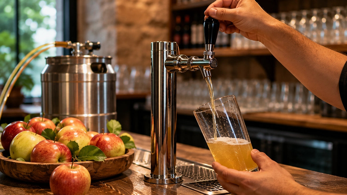 Sidra dorada dispensada por grifo